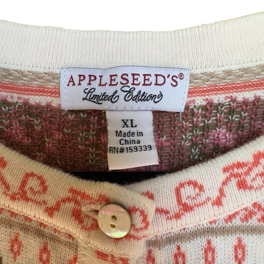VTG Appleseed’s‎ Fair Isle Cardigan Sweater Cotton Cottagecore Grandmacore XL - Picture 3 of 8